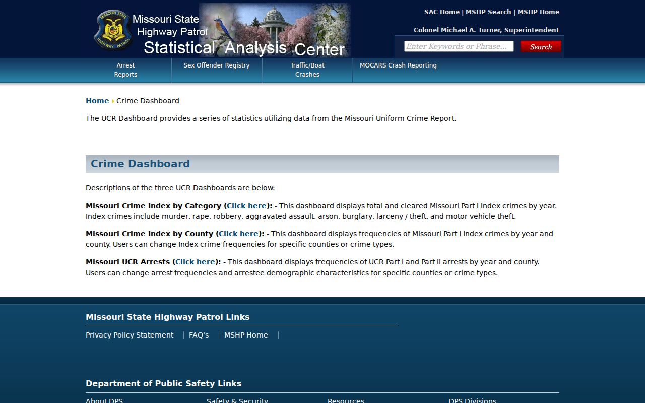 Ellsinore criminal history Missouri crime dashboard